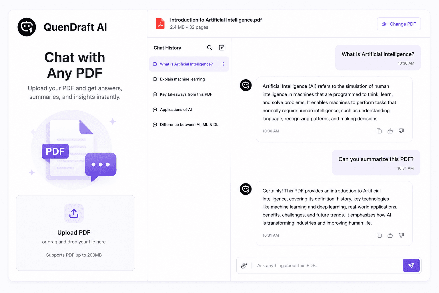 Chat with Any PDF Using QuenDraft AI