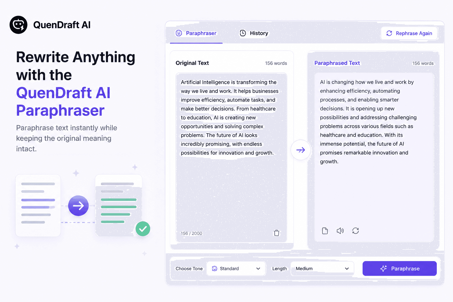 Rewrite Anything with the QuenDraft AI Paraphraser