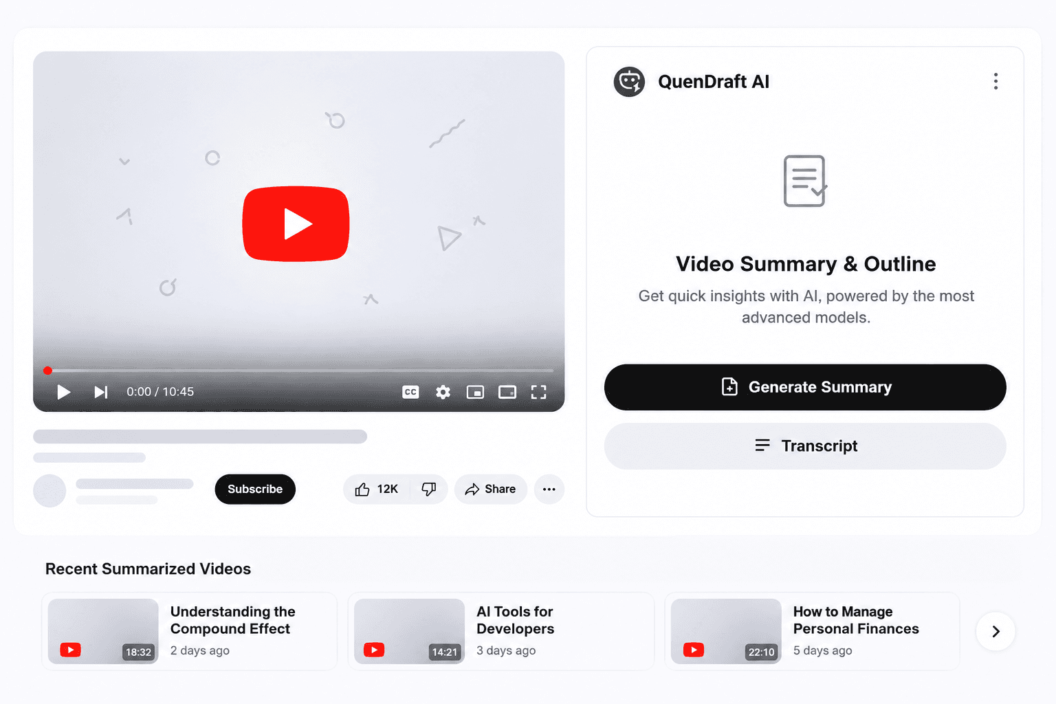 Get YouTube Transcripts & Summaries Instantly